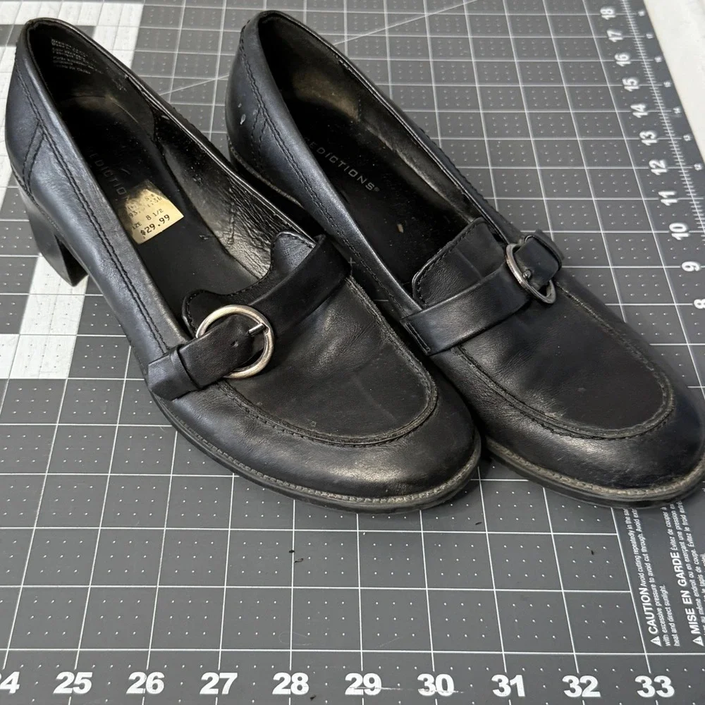 Vintage Y2K Pilgrim Chunky Leather Loafers Black Womens 8.5 Whimsigoth Indie